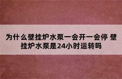 为什么壁挂炉水泵一会开一会停 壁挂炉水泵是24小时运转吗